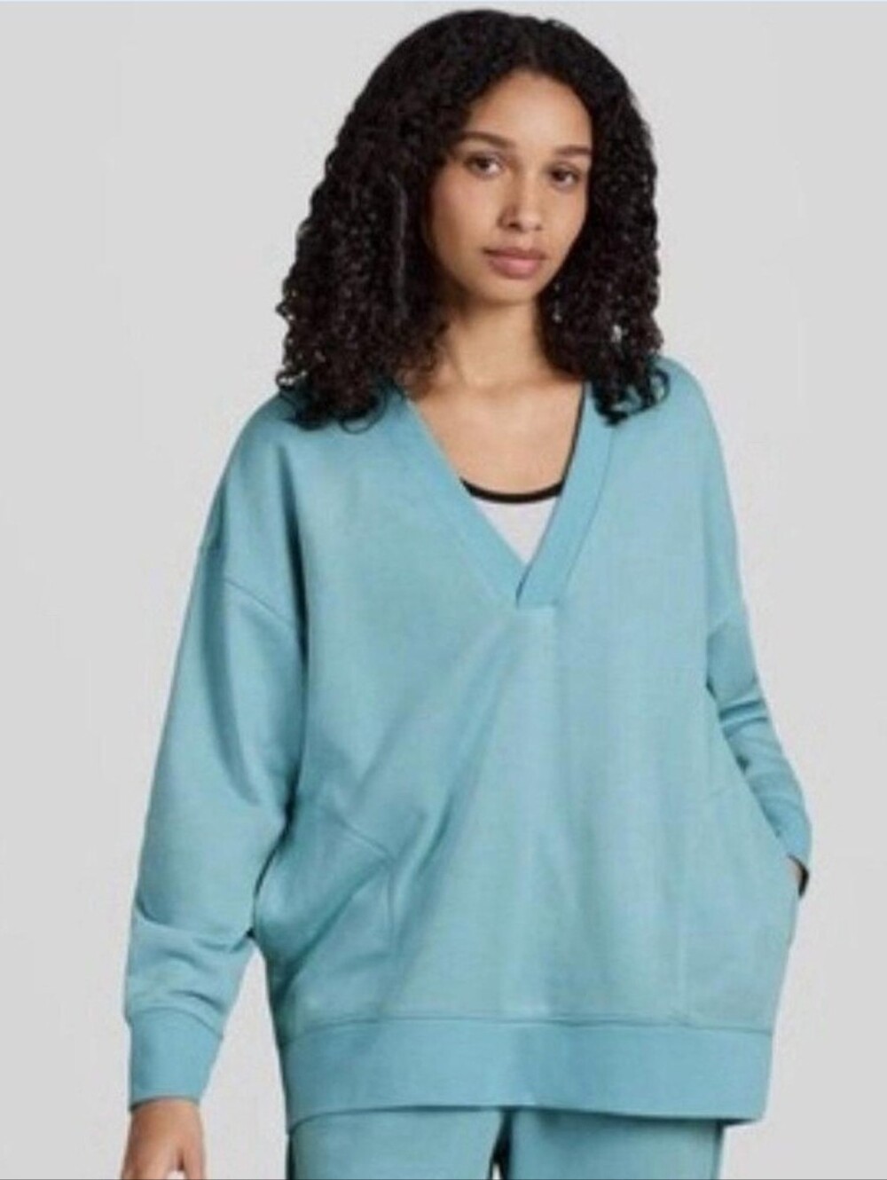 0342 Champion Women's V-Neck Pullover Sweatshirt in Aqua
